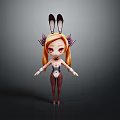 3D Cartoon Character With Rabbit Ears Long Blonde Hair Bow And Bodysuit