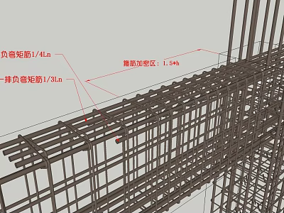 Reinforcement Layout With Negative Moment Rebar And Densified Zone In Construction Structure 3d model