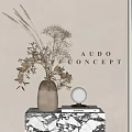 Ceramic Vase with Dried Flowers on Marble Table and White Spherical Lamp Interior Decor