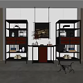 New Chinese-style Antique Bookcase Bookshelf Table End View Desk 3d model