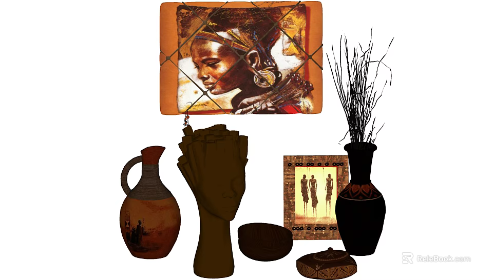 Artistic Decorative Ornament Set With Portrait Painting Hand Shaped Sculpture Vase And Ornamental Plate 3d model 