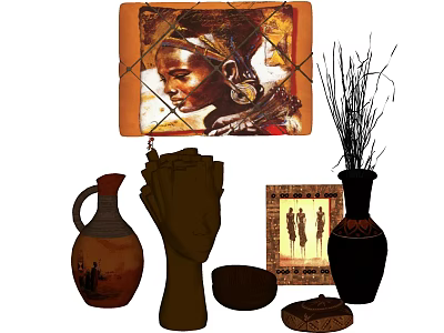 Artistic Decorative Ornament Set With Portrait Painting Hand Shaped Sculpture Vase And Ornamental Plate 3d model