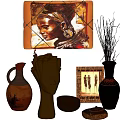 Artistic Decorative Ornament Set With Portrait Painting Hand Shaped Sculpture Vase And Ornamental Plate
