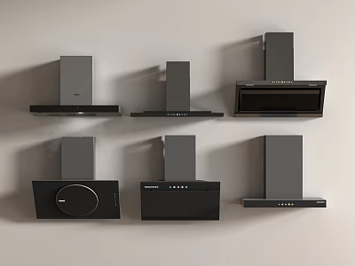 Modern Black Gray Kitchen Range Hoods With Various Wall Mounted Designs 3d model
