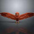 Red Owl with Spread Wings Standing on Reflective Surface Against Gray Gradient Background 3d model