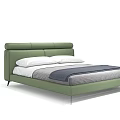 Modern Green Leather Double Bed With White Pillows And Gray Bed Runner Black Metal Legs