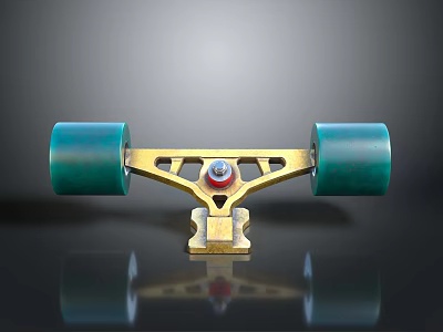 High Performance Green Wheels Skateboard Truck With Gold Frame And Sturdy Design 3d model