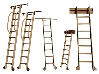 Sturdy Wooden Ladders Essential Hardware Tools With Various Sizes And Designs 3d model