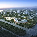 Aerial Planning View of Modern Urban Area With Stadium Green Spaces Roads and River