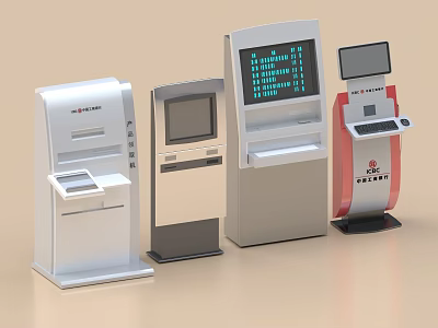 Smart Self Service Kiosks With Various Designs Digital Displays And Operation Panels 3d model