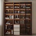Modern Wooden Bookcase With Glass Doors White Drawers Shelves Books And Decorative Items