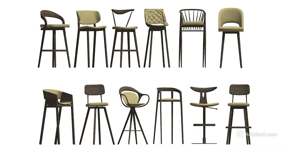 Stylish Bar Stools With Various Modern Backrest And Leg Design Styles 3d model