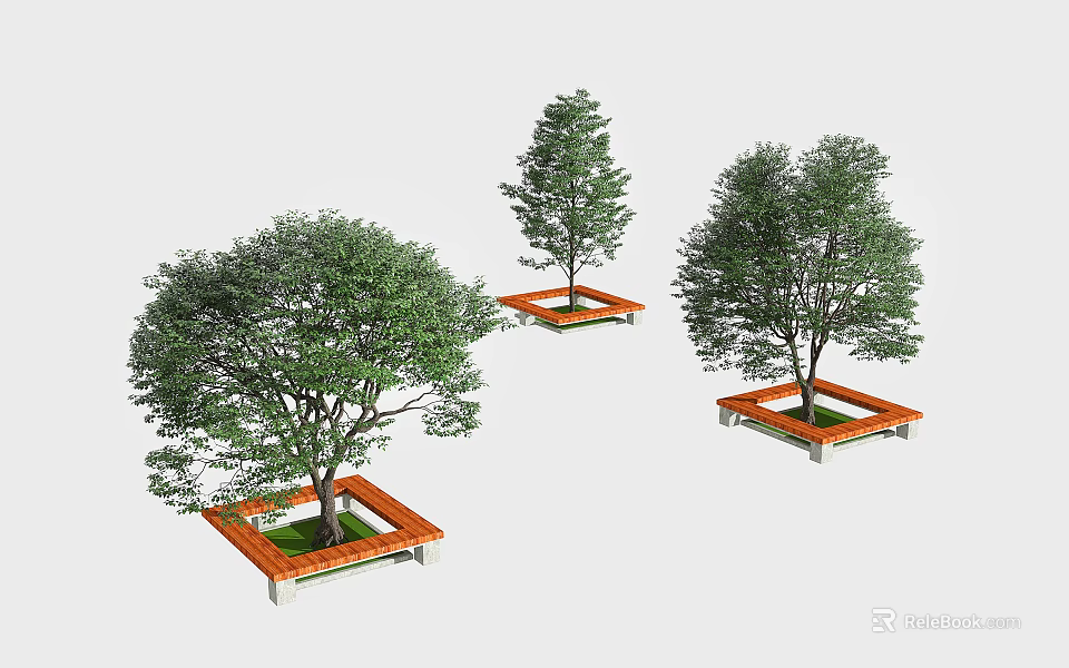 Modern Outdoor Tree Planter Design With Square Structure Wooden Frames And Lush Trees 3d model