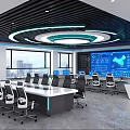 Modern Data Monitoring Control Room With Large Screens Charts Long Table Office Chairs And Windows