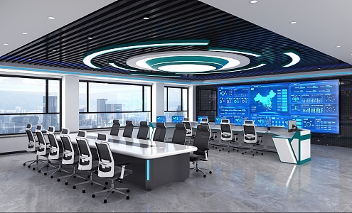 Modern Monitoring Room State Grid Green Monitoring Room 3d model