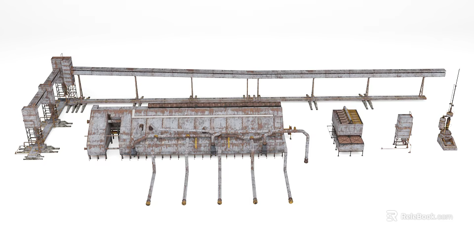 Large Scale Rusty Metal Industrial Equipment Featuring Pipes And Support Structures 3d model 