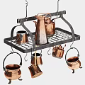 Hanging Copper Tableware Set With Kettles And Pots For Kitchen Storage Rack 3d model