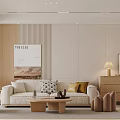 Modern Cream Wood Style Living And Dining Space With Comfortable Soft Home Interior Furnishings