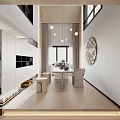 Modern Minimalist Tea Room Interior With Table Chairs And Decor