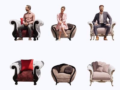 Elegant Single Sofa Designs In Red Beige Gray With Soft Upholstered Fabric And Armrests 3d model