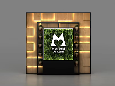 Modern Background Wall Featuring Green Plant Panel Wooden Decor And Lighting 3d model