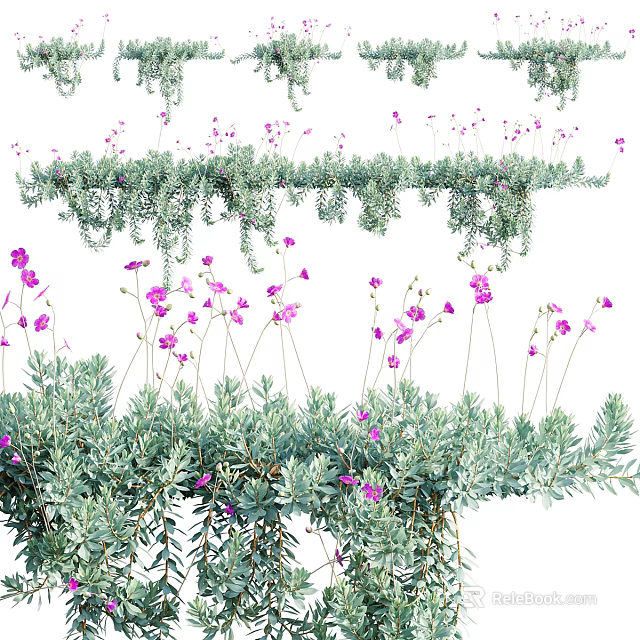 Natural Lush Hanging Vines With Green Leaves And Delicate Purple Flowers 3d model 