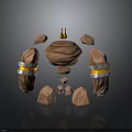Stone Creature with Flame Core and Rock Parts and Yellow Silver Bands on Arms