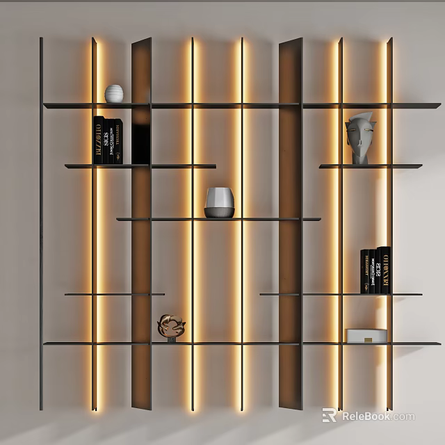 Modern Decorative Display Cabinet With LED Light Strips And Open Shelves For Decor Items 3d model 