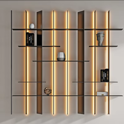 Modern Decorative Display Cabinet With LED Light Strips And Open Shelves For Decor Items 3d model