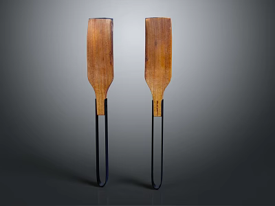Wooden Kitchen Utensil Set With Two Paddle Shaped Tools And Long Black Handles 3d model