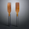 Wooden Kitchen Utensil Set With Two Paddle Shaped Tools And Long Black Handles