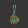 Rabbit Themed Decorative Figurine With Long Ears Eyepatch Blue Glowing Base Golden Bow And Gemstone Accent
