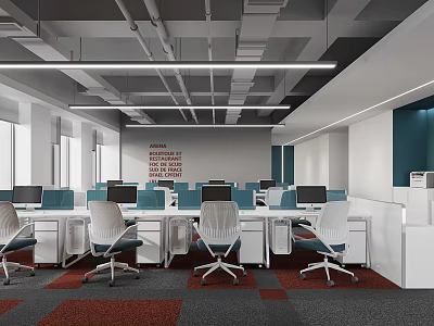 Modern Public Office Space With Ergonomic Chairs Computer Desks And Bright Lighting 3d model