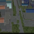 Industrial Factory Complex With Multiple Buildings Different Colored Roofs Roads Greenery And Vehicles