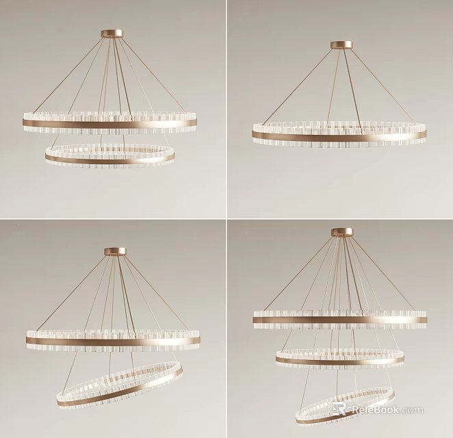 Elegant Modern Layered Circular Chandelier With Brass Frame And Transparent Crystal Details 3d model 