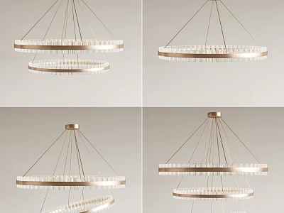Elegant Modern Layered Circular Chandelier With Brass Frame And Transparent Crystal Details 3d model