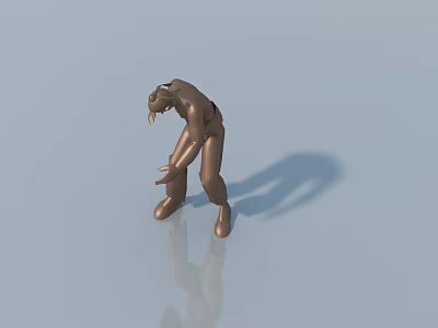 Brown Human Figure Sculpture With Light Blue Background And Reflection Shadow 3d model