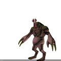 Fierce 3D Fantasy Monster Character With Green Skin Red Head Spikes And Yellow Claws