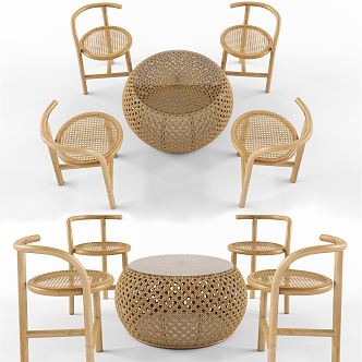 Modern Outdoor Tables and Chairs Outdoor Natural Rattan Furniture suit 3d model