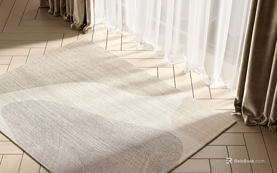 Light Colored Square Rug On Tile Floor By Curtains With Natural Light 3d model