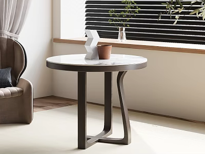 Round Marble Top Side Table With Stylish Base Beside Armchair In Living Room 3d model