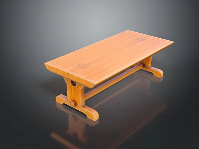 Wooden Dining Table With Simple Design Natural Wood Grain And Sturdy Four Legs 3d model