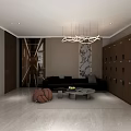 Modern Shop Front Desk With Lockers Waiting Sofa And Decorative Chandelier