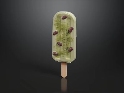 Green Matcha Popsicle Topped With Red Beans On Black Background 3d model