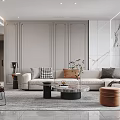 Duplex Living Room Interior With Glass Staircase Dining Area Golden Pendant Lights And Gray Floor