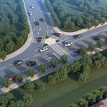 Road Infrastructure With Intersection Green Belts And Moving Vehicles 3d model