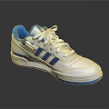 White And Blue Sports Shoes With Striped Design And Lace Up Closure