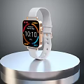 Smartwatch With White Strap And Digital Display For Health Monitoring On Silver Platform