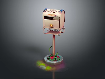 Ornate Decorative Mailbox With Mail Lettering And Flower Adorned Base Stand 3d model
