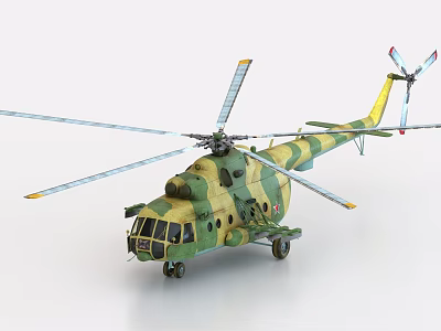 Camouflage Military Helicopter With Main Rotor Blades And Tail Rotor Design 3d model